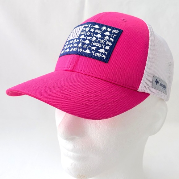 Columbia Accessories - Columbia PFG Pink White Floral Nautical Flag Womens Snapback Trucker‎ Hat Cap